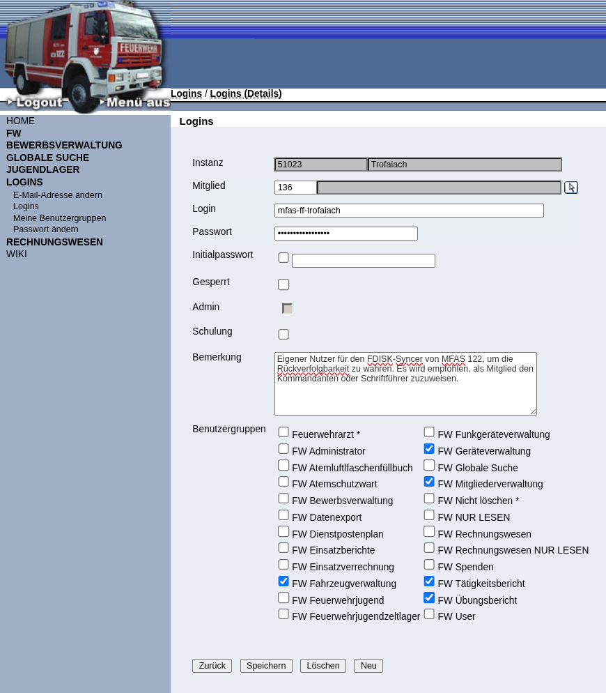 FDISK-Login mit Benutzergruppen